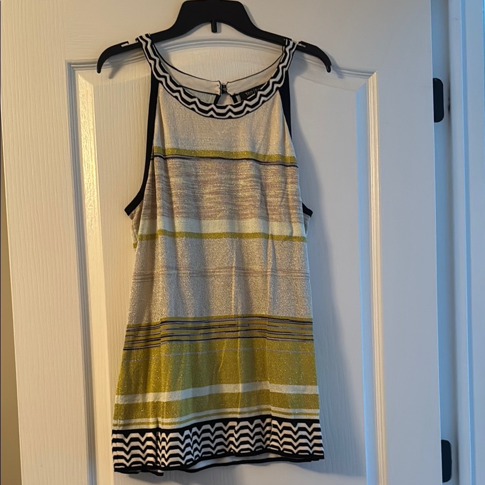 White House Black Market Black, White & Gold Striped Sleeveless Tank